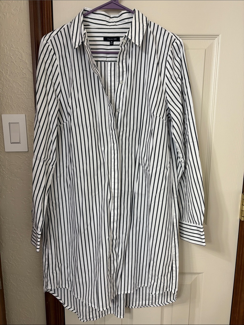 Black & White Vertical Stripe Button-Down Dress